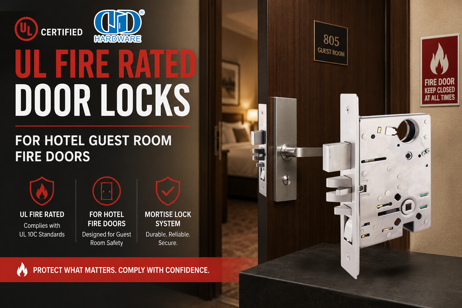 UL Fire Rated Door Locks for Hotel Guest Room Fire Doors Противопожарные дверные замки UL для противопожарных дверей гостевых комнат отеля