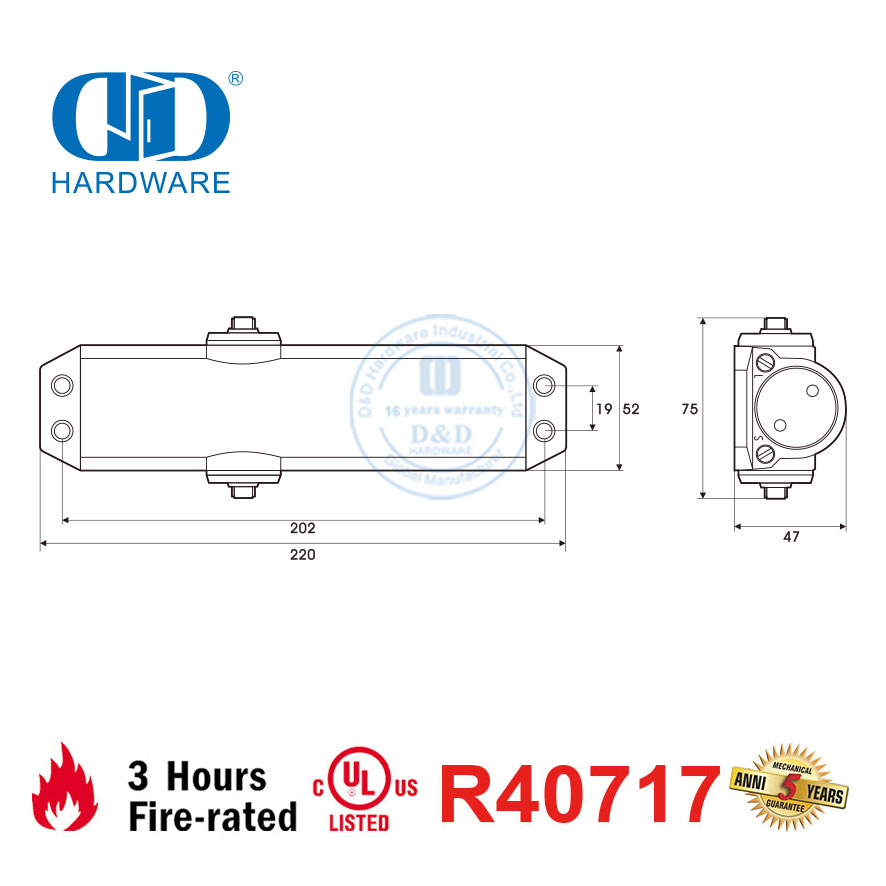 Сертификат UL 10C с огнестойким гидравлическим дверным доводчиком с реечным механизмом-DDDC045