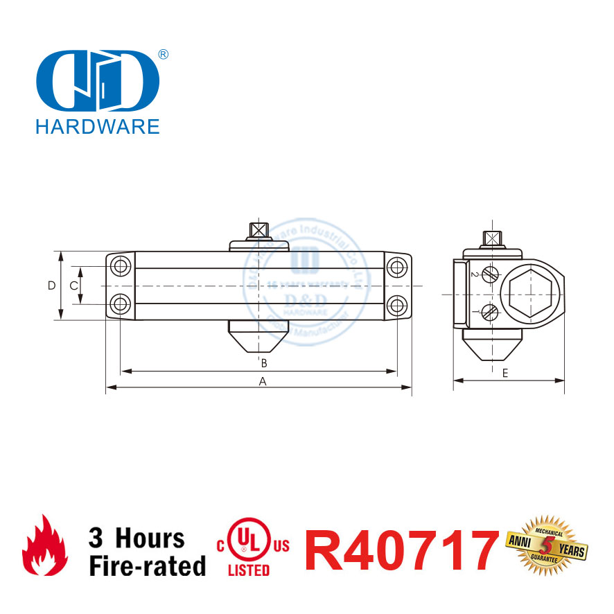 Высококачественный регулируемый гидравлический дверной доводчик из алюминиевого сплава для противопожарной двери-DDDC023