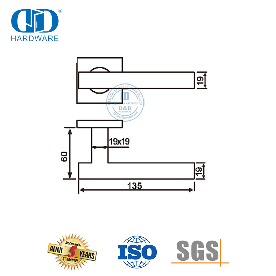 Высококачественный квадратный рычаг для наружной двери SUS 304, европейская дверная фурнитура-DDTH046-SSS