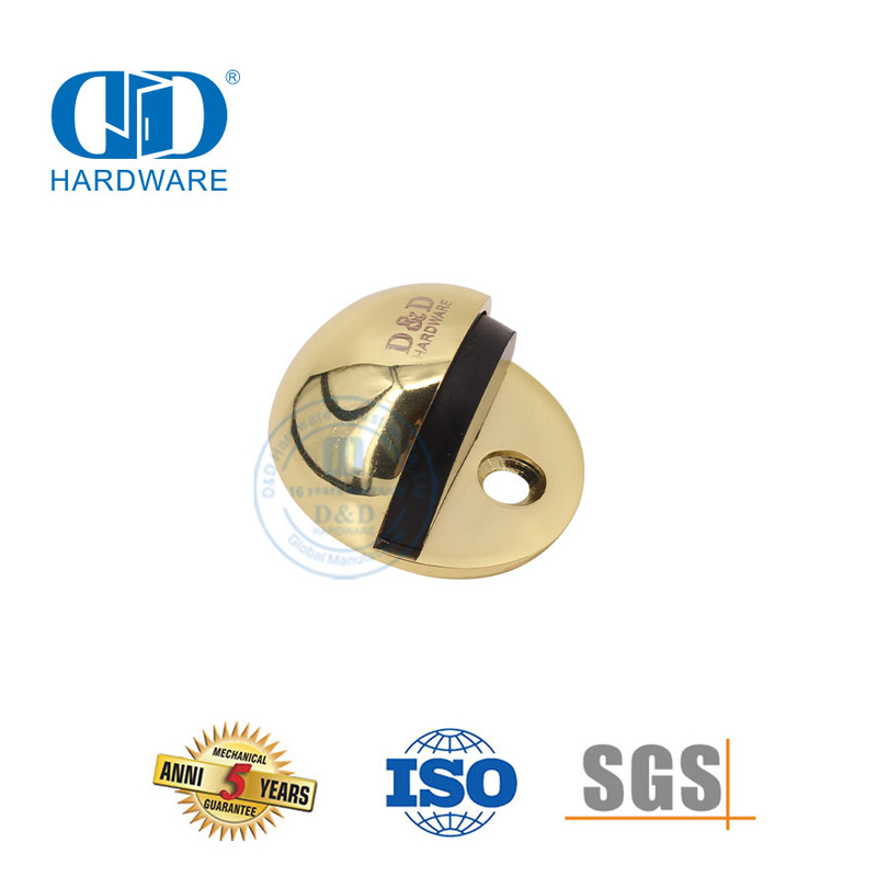 Напольный дверной стопор из твердой латуни, полированный золотой, круглый резиновый дверной стопор-DDDS005-PB