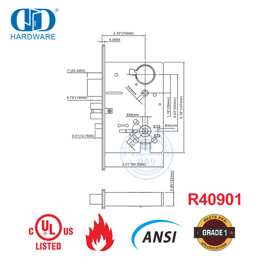 UL противопожарный замок с высоким уровнем безопасности ANSI для многоквартирного дома-DDAL20