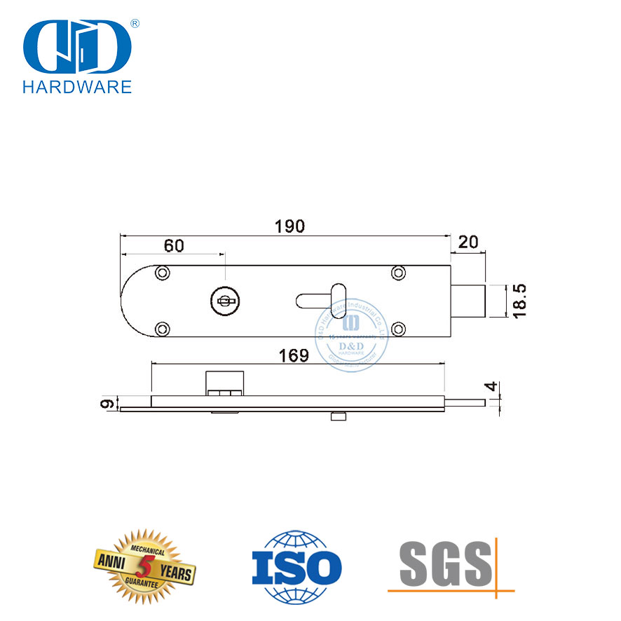 Твердый латунный безопасный дверной болт для башенного ствола с замком-DDDB027-SNP