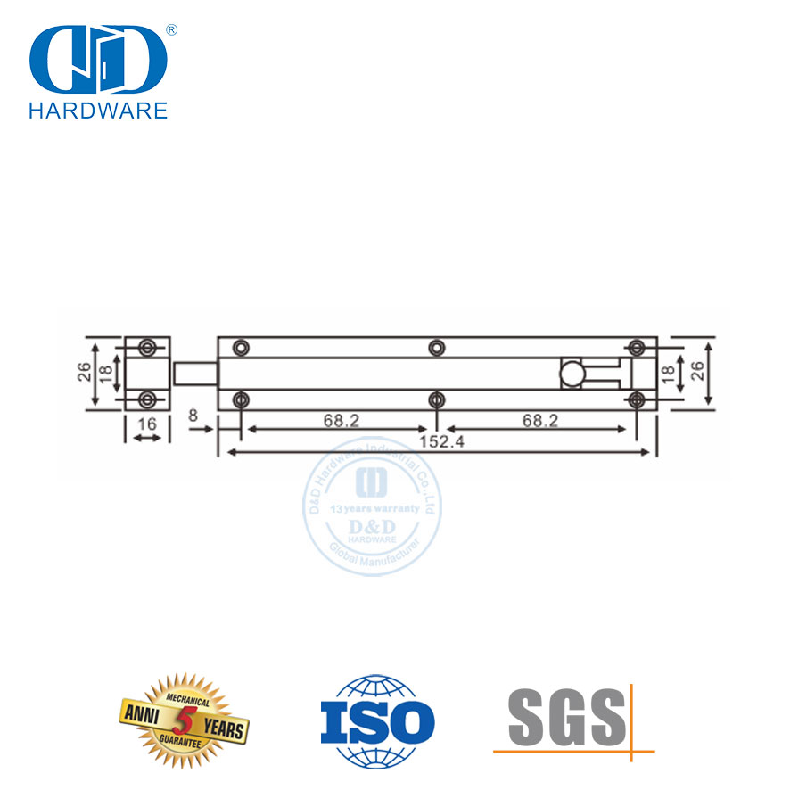 12-дюймовый противоугонный болт для защитной двери из нержавеющей стали-DDDB024-SSS