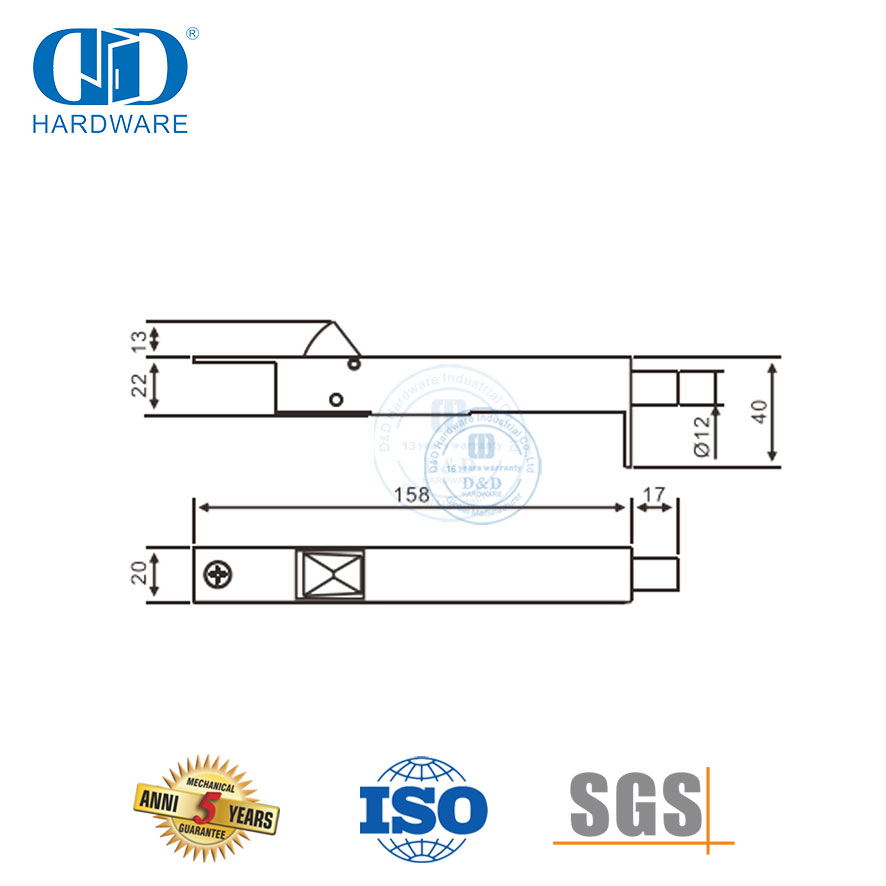 Сатинированная латунь, боковой левый и правый автоматический дверной болт заподлицо-DDDB023-SB