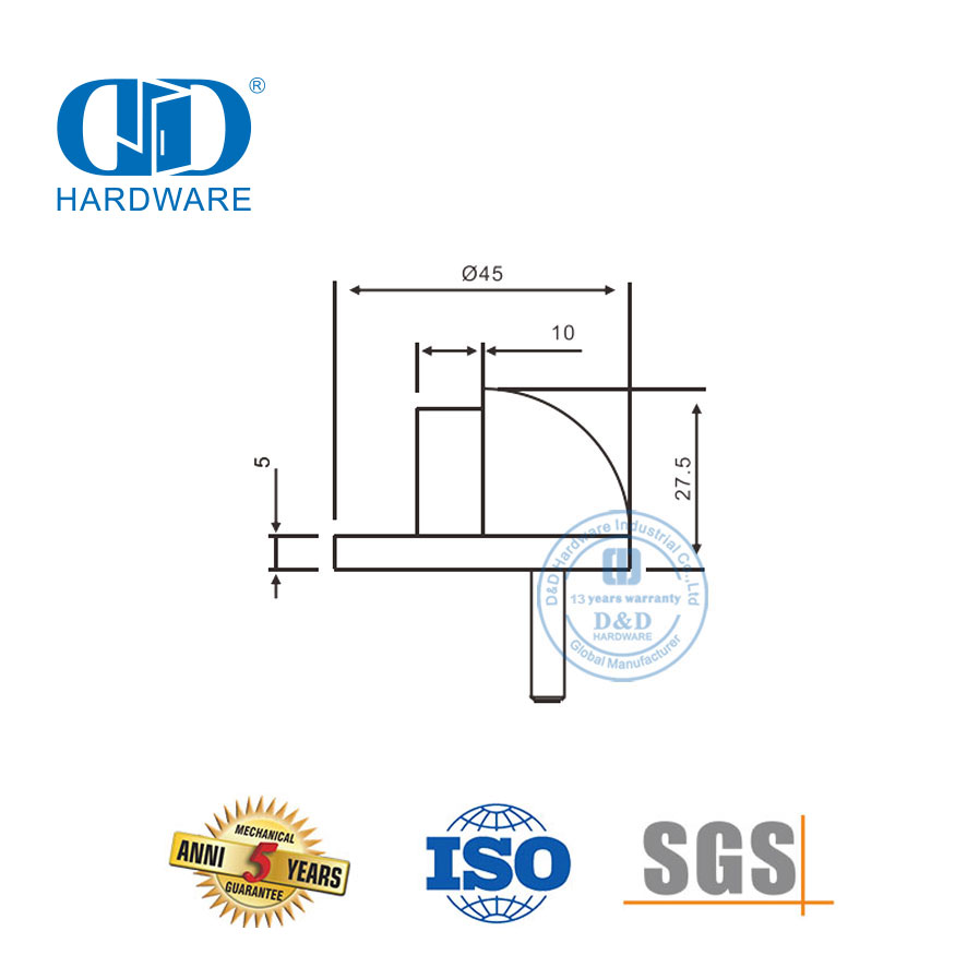 Напольный дверной стопор из твердой латуни, полированный золотой, круглый резиновый дверной стопор-DDDS005-PB