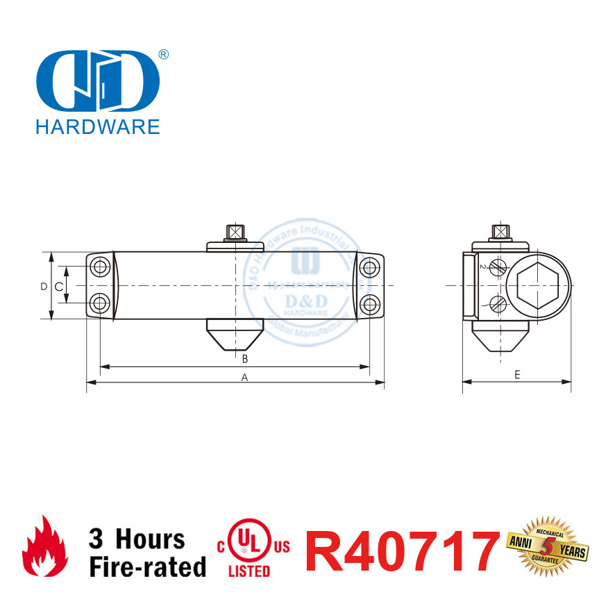 Высокое качество 15-30 кг 750 мм легкий режим CE UL 10C внесен в список противопожарных дверных доводчиков-DDDC036