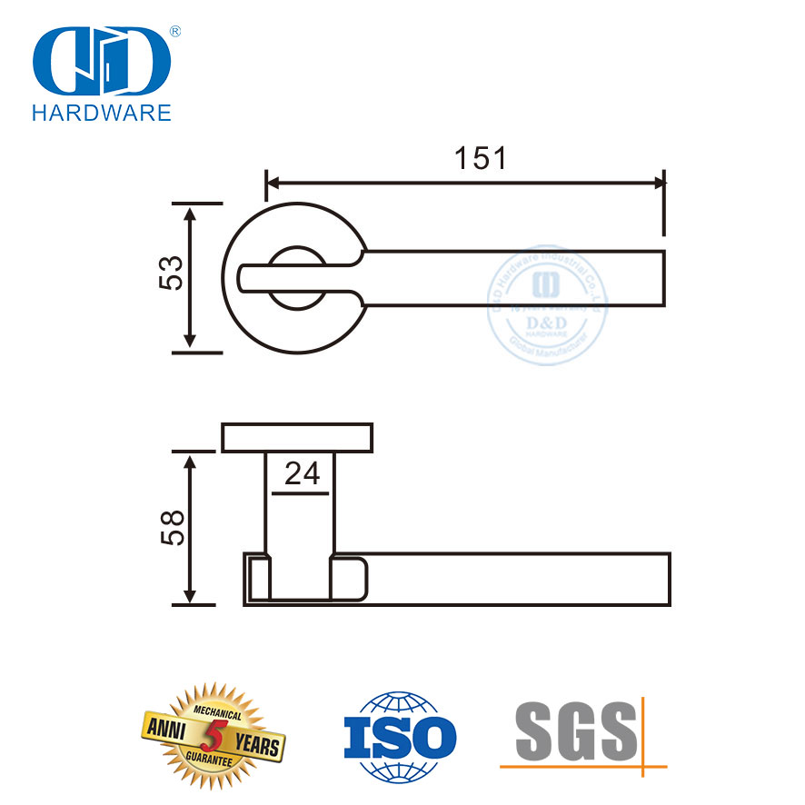 Высокобезопасная наружная круглая розетка для входной двери с твердой рычажной ручкой-DDSH046-SSS