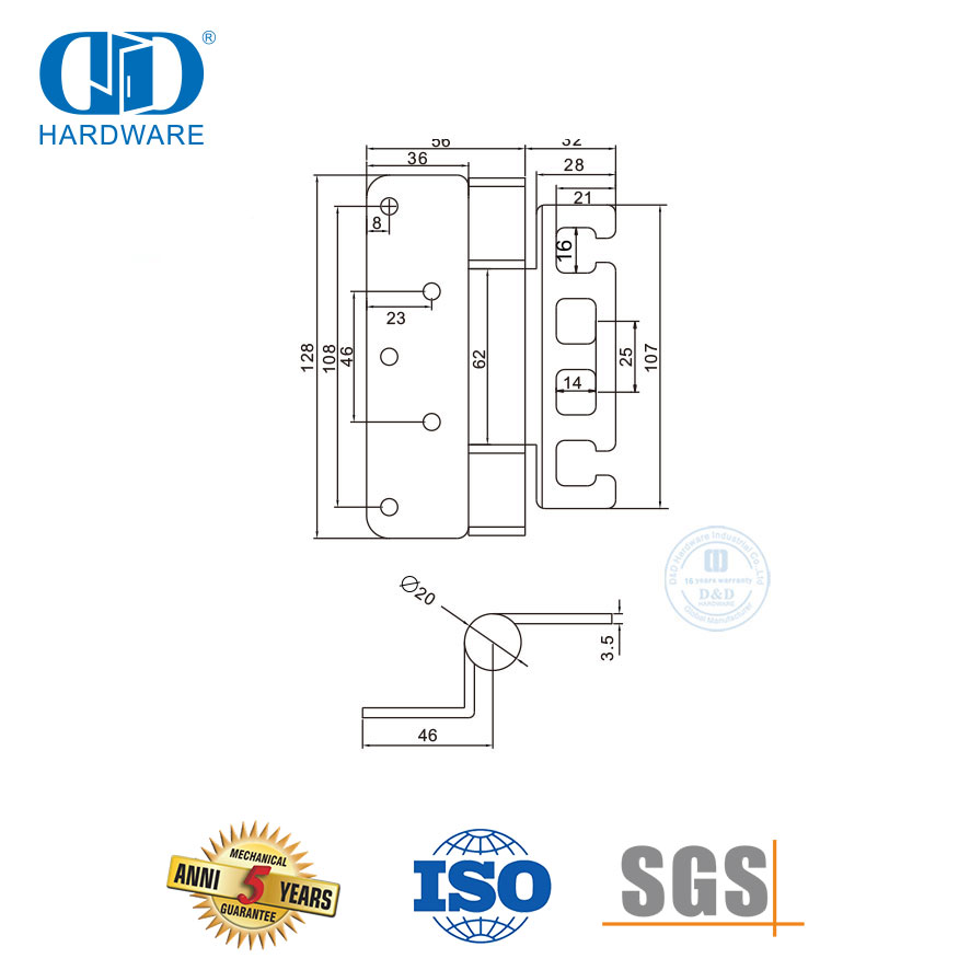 Регулируемая петля с жестко вращающейся осью для входной металлической двери-DDSS064