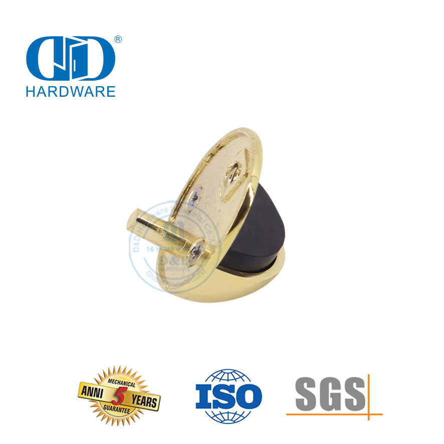 Напольный дверной стопор из твердой латуни, полированный золотой, круглый резиновый дверной стопор-DDDS005-PB