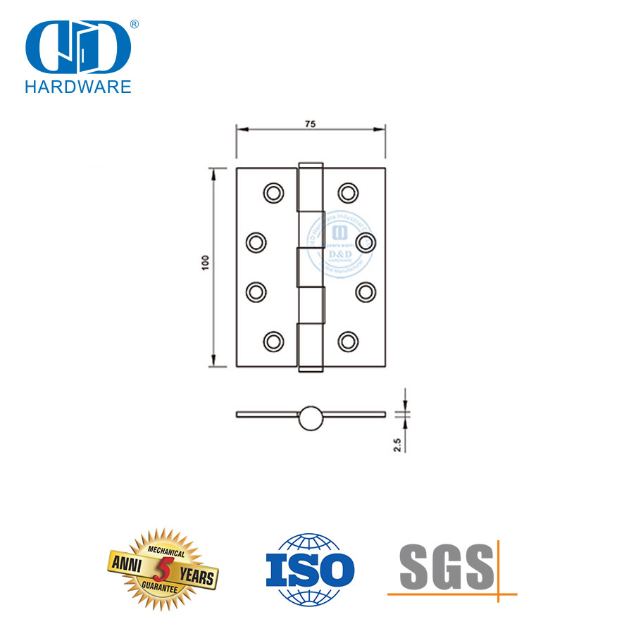Дверная петля без подшипника из нержавеющей стали 304 на австралийском рынке для спальни-DDSS057
