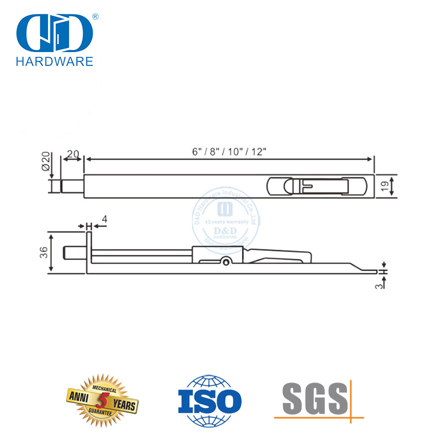 Болт заподлицо для тяжелых условий работы с фурнитурой для деревянных дверей с сатинированной отделкой-DDDB001-SSS