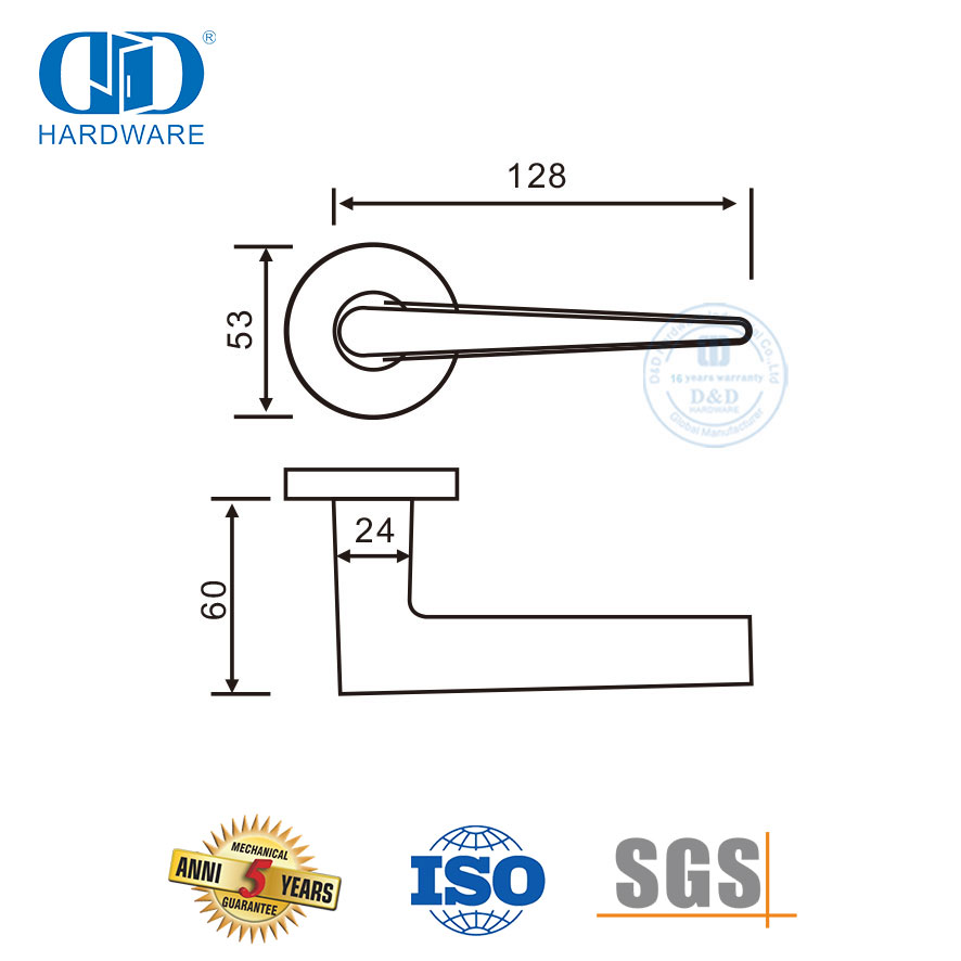 Строительная фурнитура SS 304 Твердая рычажная ручка для офисных дверей-DDSH044-SSS
