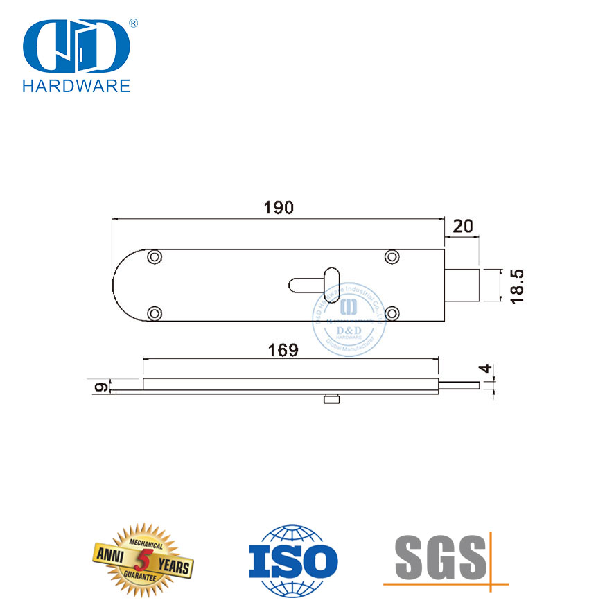 Аксессуары для внутренней дверной фурнитуры Безопасный твердый латунный болт для раздвижной двери-DDDB028-SNP
