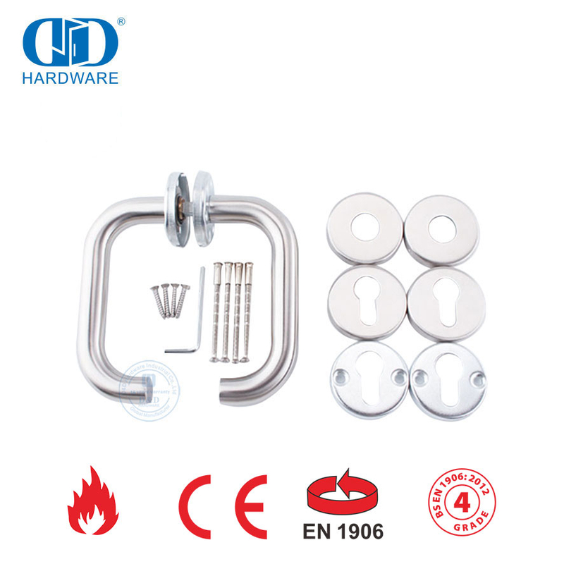 Сатинированная отделка SUS 304 EN 1906 Металлическая дверная ручка с полым рычагом-DDTH001-SSS