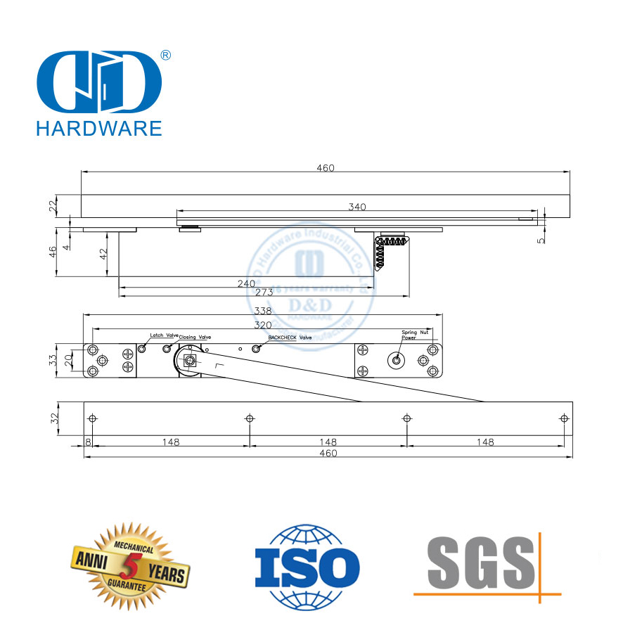 Популярный скрытый дверной доводчик с сертификатом пожарной безопасности ANSI UL-DDDC047