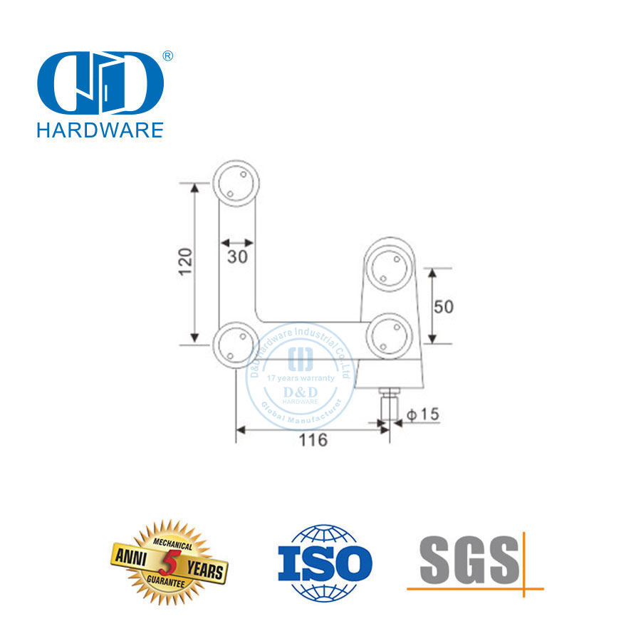Стеклянный разъем из нержавеющей стали, установленный на стекле, фитинг боковой панели Piovt Glass Hardware-DDGP010