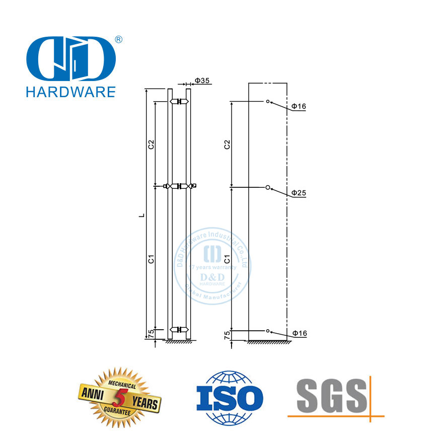 Аксессуары для офисных передних стеклянных дверей из нержавеющей стали, круглая ручка для стеклянной двери с замком-DDPH040
