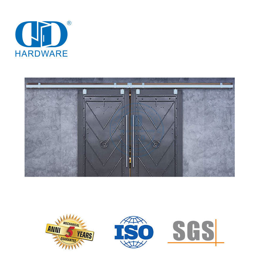 Фурнитура для карманных дверей из нержавеющей стали, настенная двойная направляющая, сверхмощная фурнитура для дверей сарая, комплект роликовых шестерен-DDBD039