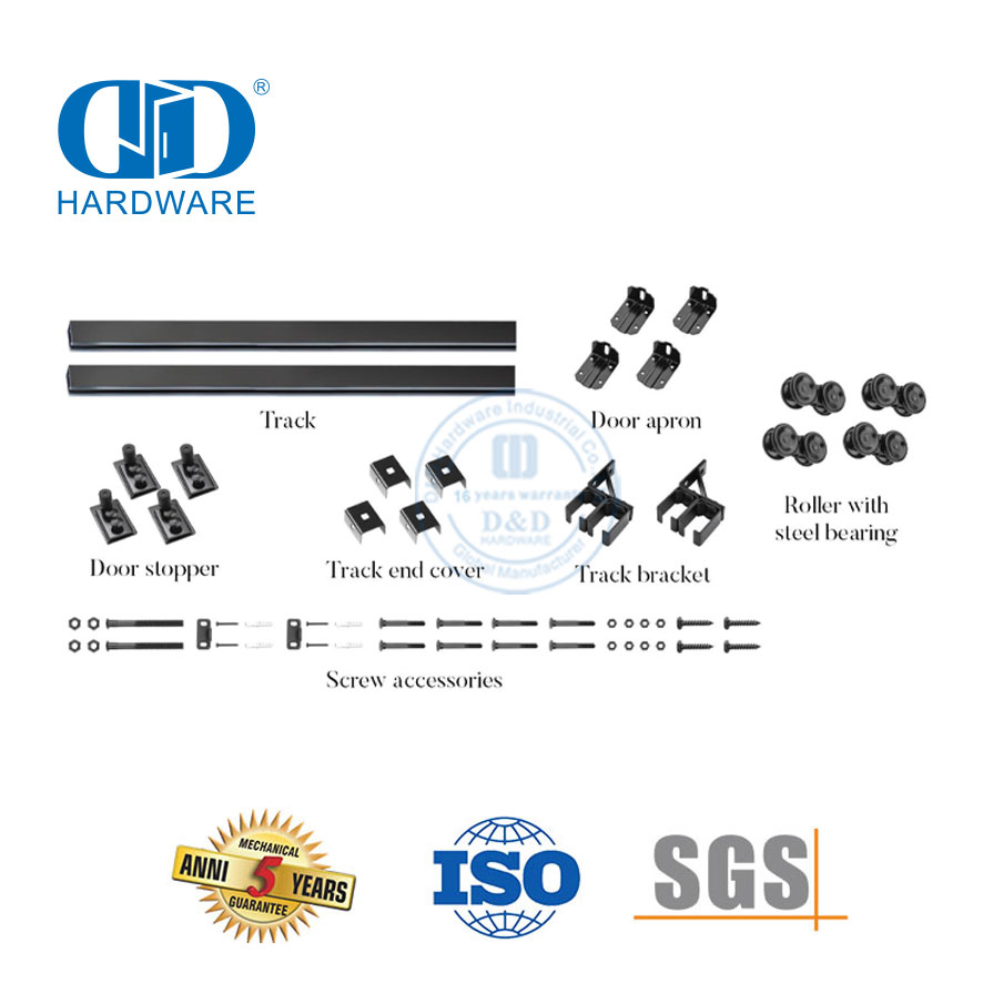 Сверхмощная прочная дверная фурнитура из нержавеющей стали по индивидуальному заказу, фурнитура для раздвижных дверей сарая с черной направляющей-DDBD042