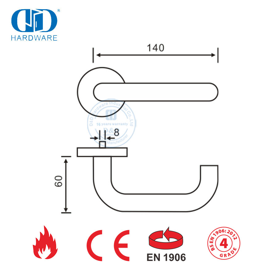 Ручка рычага из нержавеющей стали 304 BS EN 1906 для деревянной двери-DDTH001-PVD