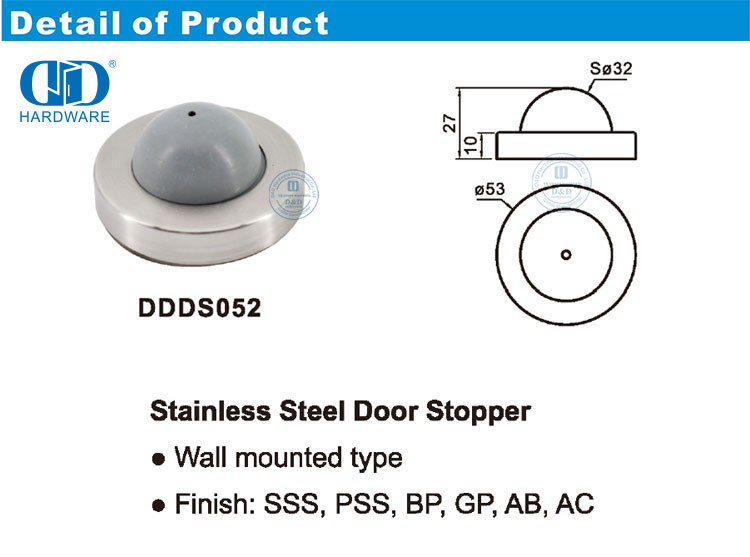 Настенный дверной стопор из нержавеющей стали с дверной дверью спальни-DDDS052