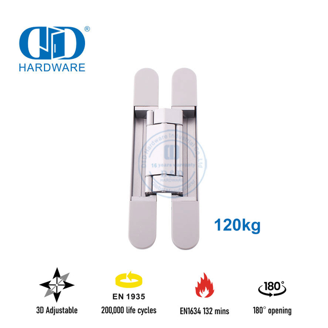 Китай Поставка цинкового сплава 3D Скрытый скрытый крест Мягкое закрывание Тихая регулировка 180 градусов Коммерческая стальная деревянная петля-DDCH008-G120