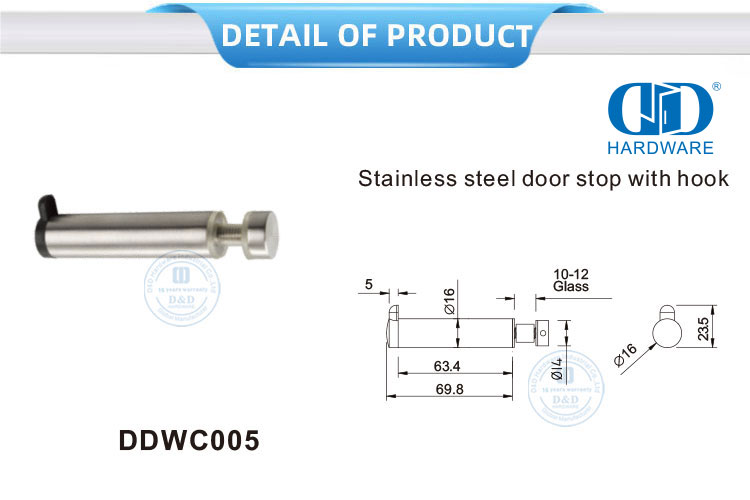 Оборудование для туалета из нержавеющей стали Стеклянный зажим Стопор для стеклянной двери с крючком-DDWC005
