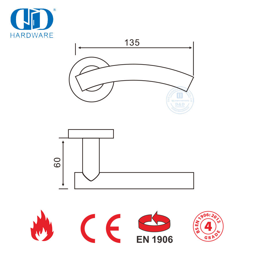 Рычажные ручки с круглой розеткой из SUS 304, сертификат EN 1906-DDTH005-SSS