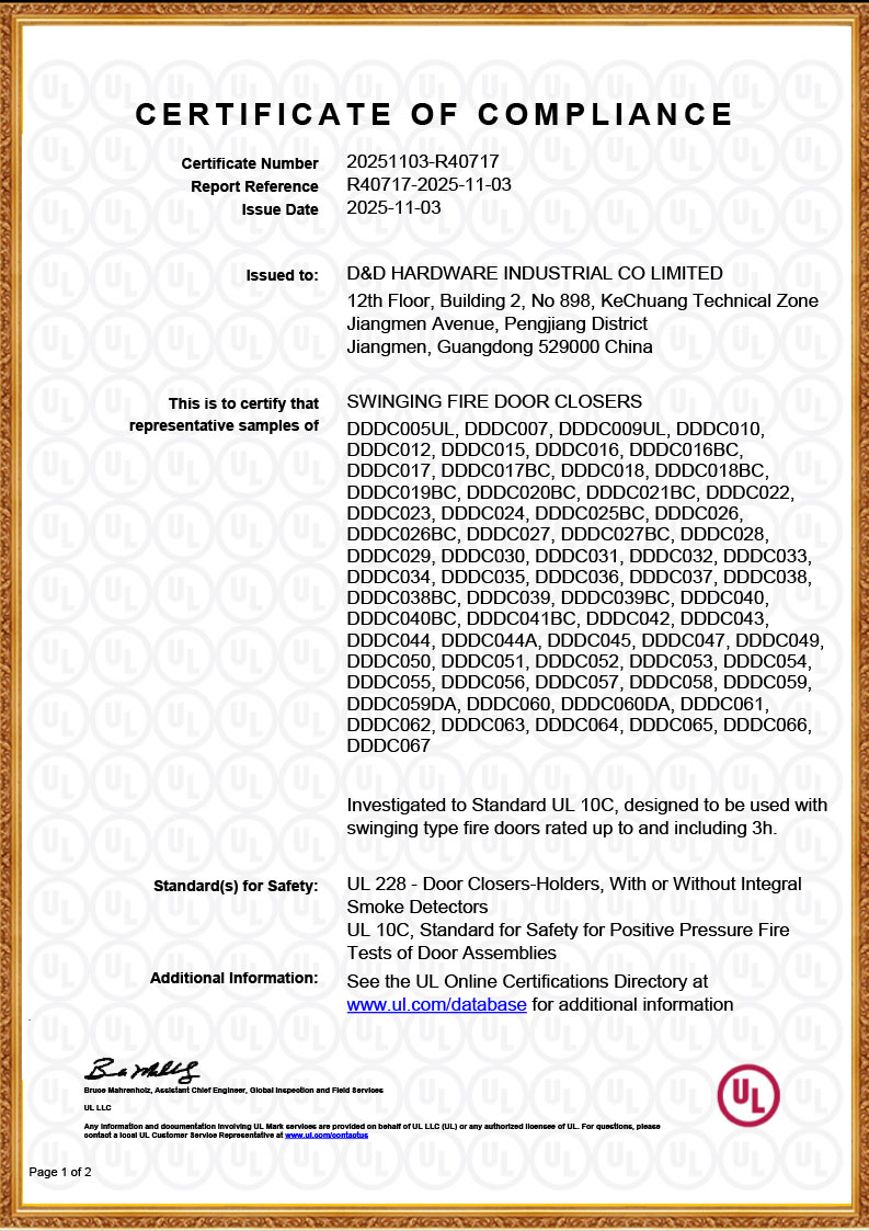 UL дверной доводчик 