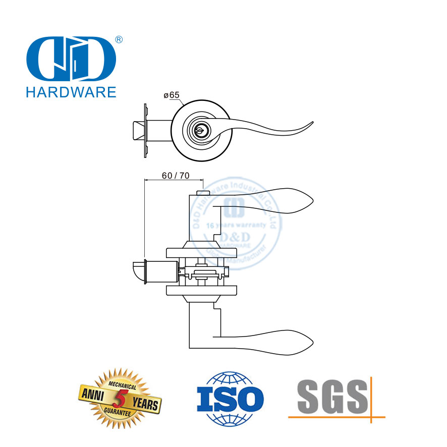 Отличные скобяные изделия Стандартный цилиндр трубчатого типа Простая установка Запираемая ручка Набор замков для входной двери-DDLK024