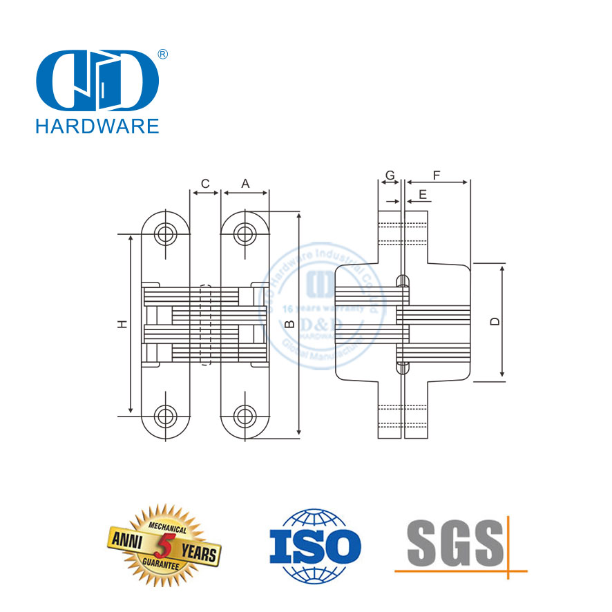 Простая установка Сплав цинка/нержавеющая сталь 3D Скрытая скрытая регулировка Коммерческая внутренняя дверная петля-DDCH007-B