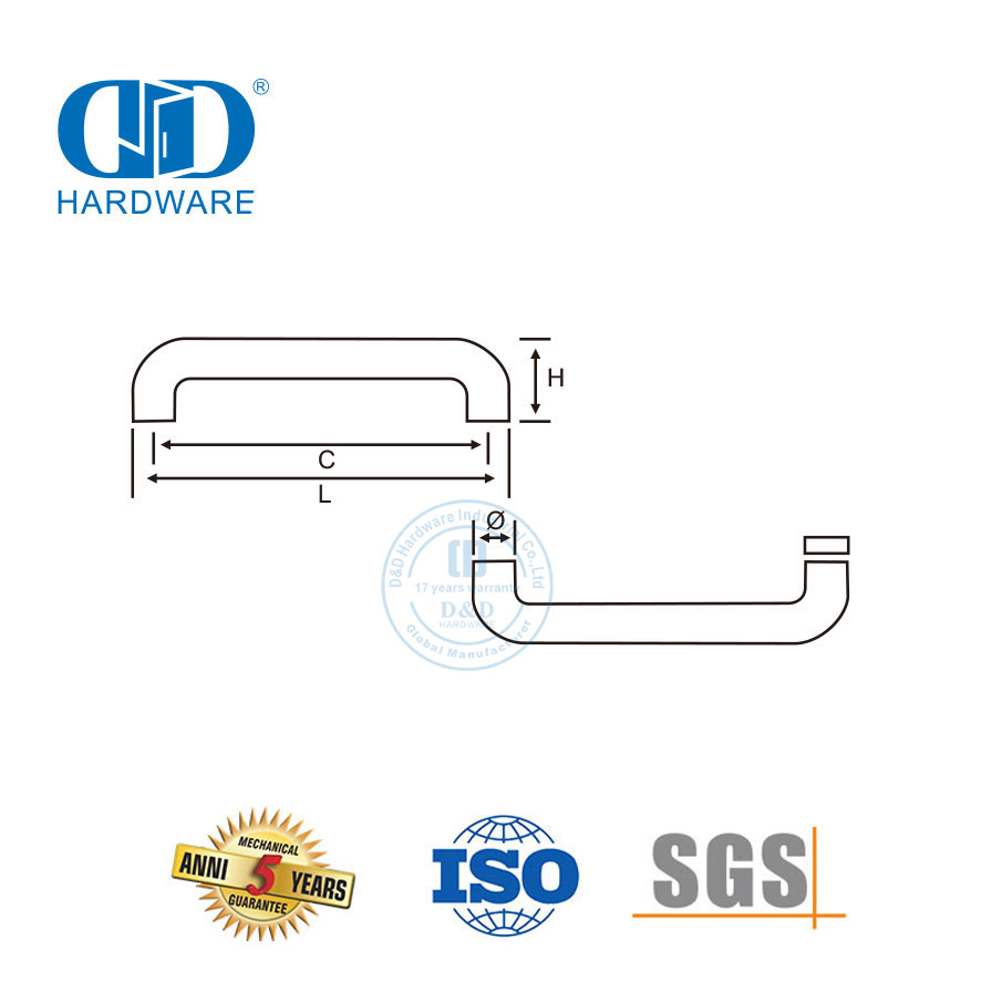 Двусторонняя дверная ручка из закаленного стекла для ванной комнаты из нержавеющей стали Ручка для ванной комнаты-DDPH018