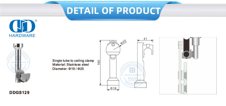 Зажим для одной трубки и потолка из нержавеющей стали, стеклянная дверная фурнитура, набор аксессуаров для дверной фурнитуры для туалета-DDGS129