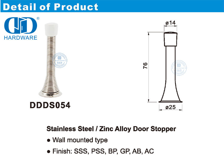 Дверной стопор из цинкового сплава из нержавеющей стали с металлической дверью-DDDS054