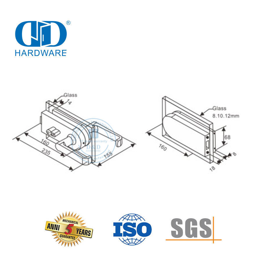 Угловой замок из нержавеющей стали, фитинг для стеклянной дверной ручки, накладная фурнитура, замок-DDGL001