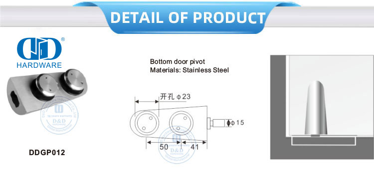 Поворотные системы для стеклянных дверей из нержавеющей стали Фурнитура для раздвижных дверей Нижний шарнир для дверей-DDGP013