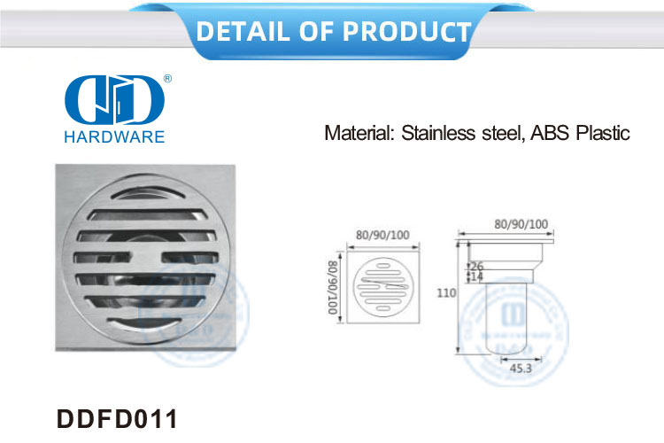 Высокобезопасный квадратный трап из нержавеющей стали для ванной комнаты, душевой трап, фурнитура для ванной комнаты для стеклянной двери-DDFD0011