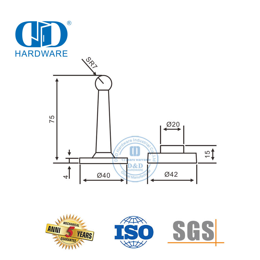 Дверной стопор из цинкового сплава для деревянной двери-DDDS021