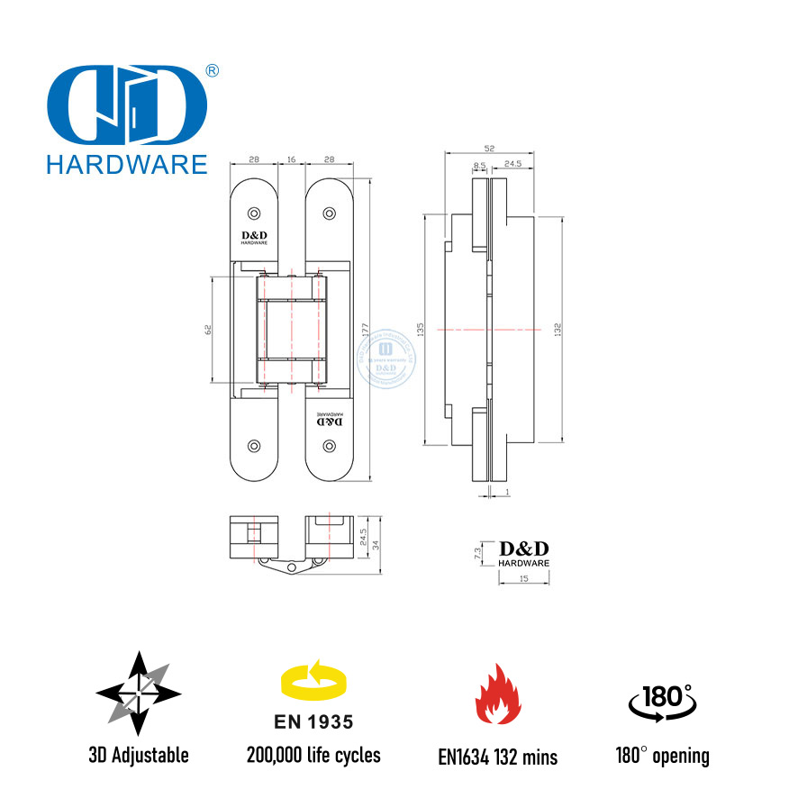 Фурнитура EN1935 Скрытая дверная петля для жилых помещений-DDCH008-G80