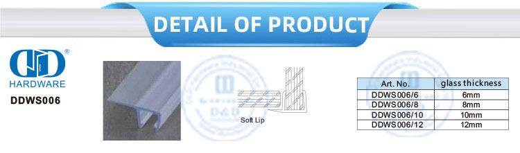 Аксессуары для ванной комнаты Уплотнительная лента для душа Аксессуар для стеклянной двери Стеклянная дверь ПВХ Водонепроницаемая резиновая уплотнительная лента-DDWS006