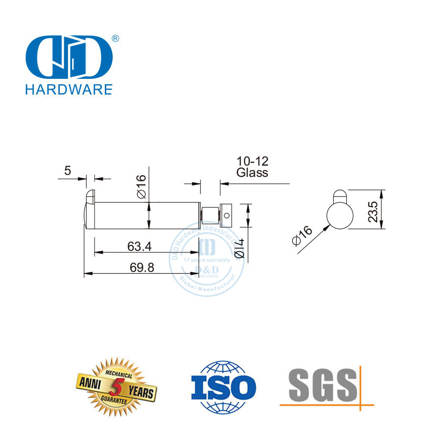 Оборудование для туалета из нержавеющей стали Стеклянный зажим Стопор для стеклянной двери с крючком-DDWC005