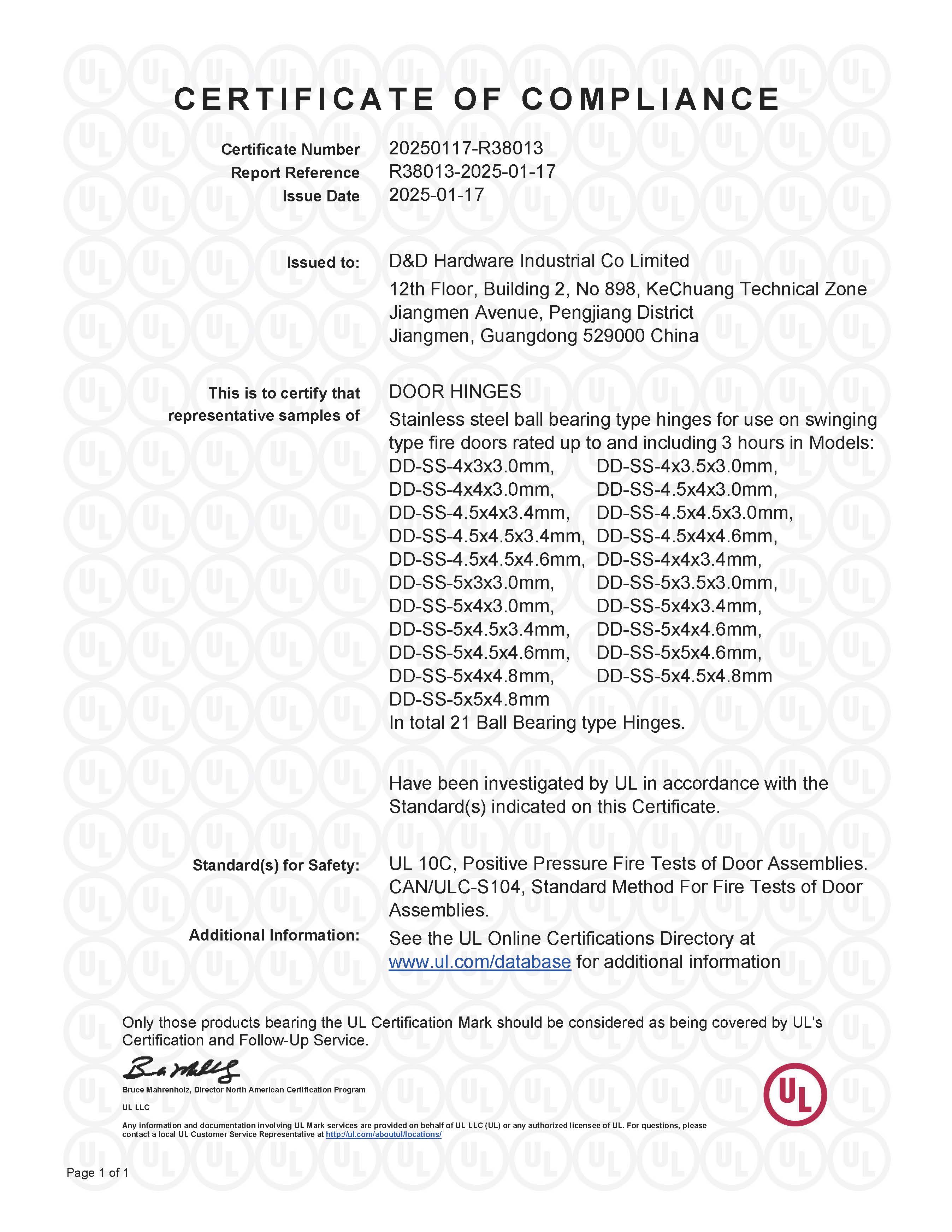 Оптовая продажа UL в списке противопожарных коммерческих металлических деревянных дверных петель-DDSS005-FR