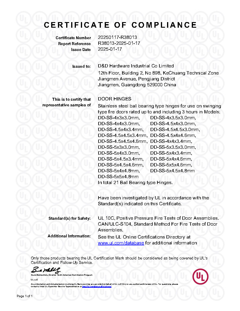 Американский стандарт пожарной безопасности UL SUS304 Наружная дверная петля-DDSS004-FR